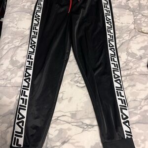 Fila Black Track Pants with Logo Stripes